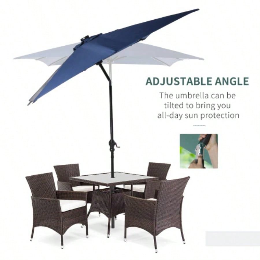 Outsunny 9x, LED Lighted Patio Table or Base with Tilt Crank, Outdoor Garden, Deck, Backyard, Pool, Beach, Blue