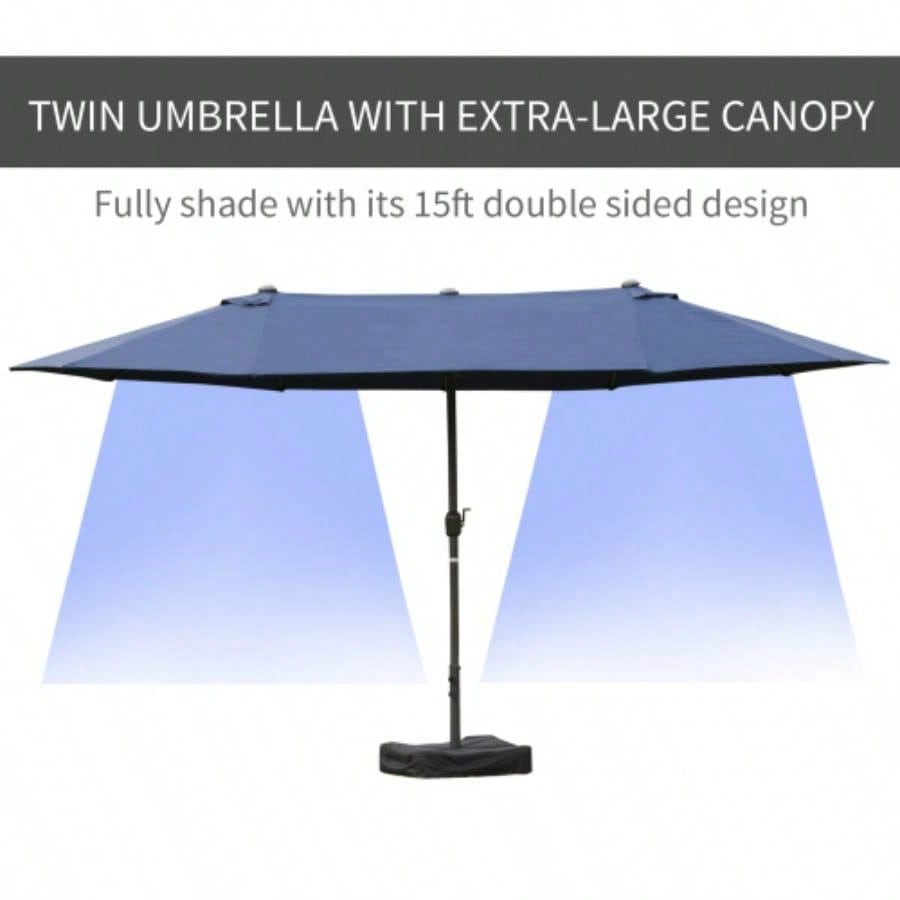 Outsunny Patio 15 Steel Rectangular Outdoor Double Sided Market with base, Easy Crank Deck Pool Patio, Dark Blue