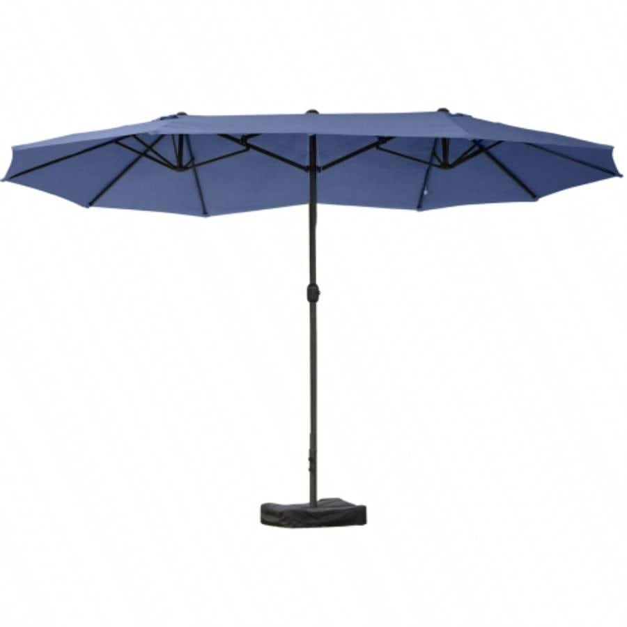 Outsunny Patio 15 Steel Rectangular Outdoor Double Sided Market with base, Easy Crank Deck Pool Patio, Dark Blue