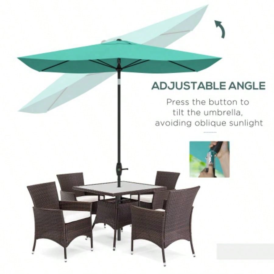 Outsunny 6.5x 10 Rectangular Market, Patio Outdoor Table with Crank and Push Button Tilt, Teal
