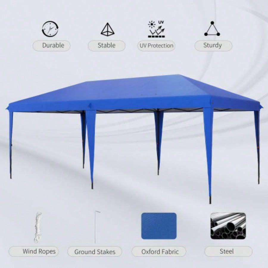 Outsunny 10x 19.2 Up Canopy Tent, Heavy Duty Tent Parties, Outdoor Instant Gazebo Shade Shelter with Carry Bag Catering, Events, Wedding, Backyard BBQ, Blue