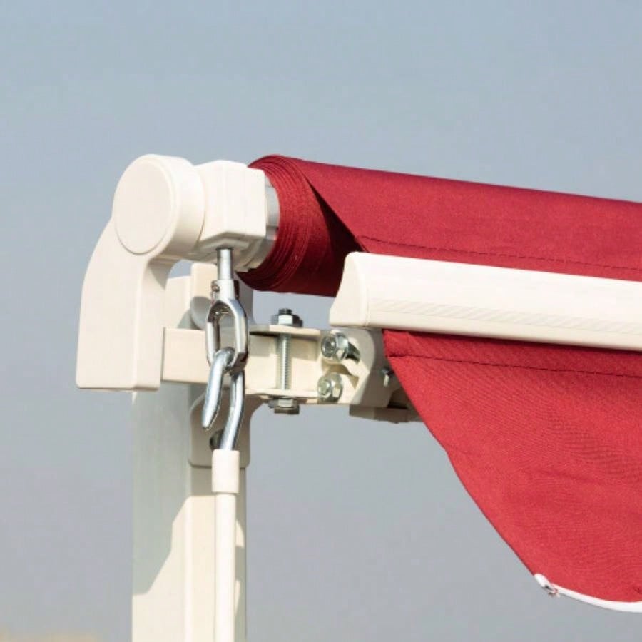 Outsunny 12x 10 Retractable Awning Patio Awnings Shade Shelter with Manual Crank Handle, 280g/ - Resistant Fabric and Aluminum Frame Deck, Balcony, Yard, Wine Red