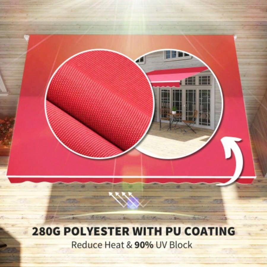 Outsunny 12x 10 Retractable Awning Patio Awnings Shade Shelter with Manual Crank Handle, 280g/ - Resistant Fabric and Aluminum Frame Deck, Balcony, Yard, Wine Red