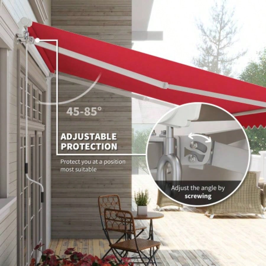 Outsunny 12x 10 Retractable Awning Patio Awnings Shade Shelter with Manual Crank Handle, 280g/ - Resistant Fabric and Aluminum Frame Deck, Balcony, Yard, Wine Red