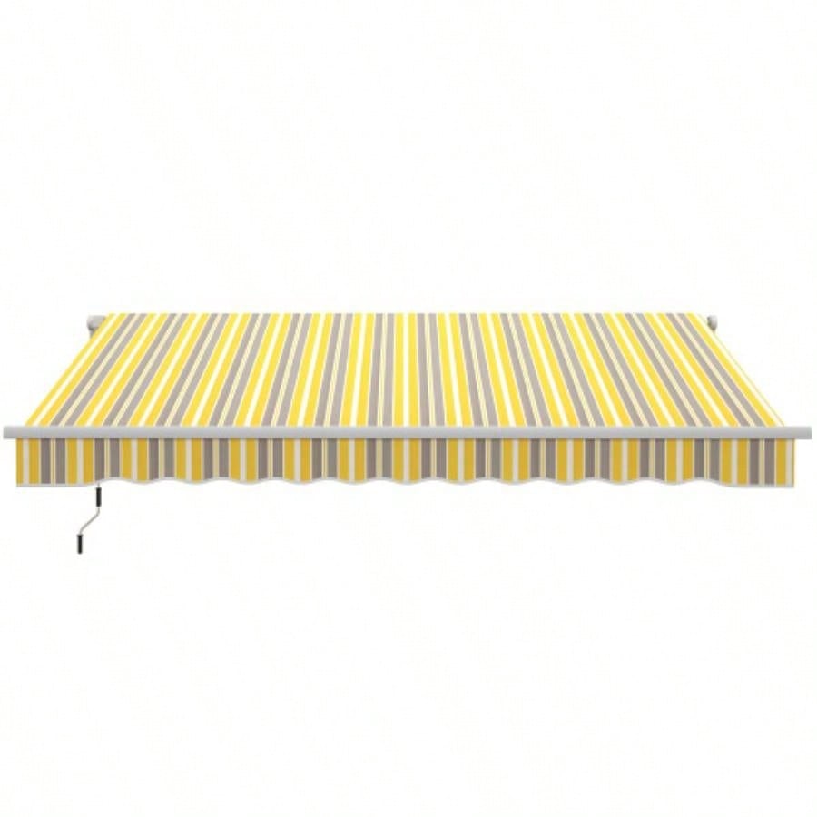 Outsunny 12x 10 Retractable Awning Patio Awnings Shade Shelter with Manual Crank Handle, 280g/ - Resistant Fabric and Aluminum Frame Deck, Balcony, Yard, Yellow and Gray