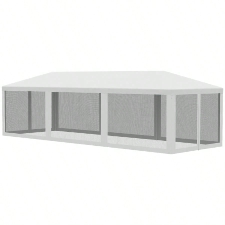 Outsunny 10x 28 Party Tent Canopy, Outdoor Event Shelter Gazebo with 8 Removable Mesh Sidewalls, Zipper Doors, Steel Frame, White