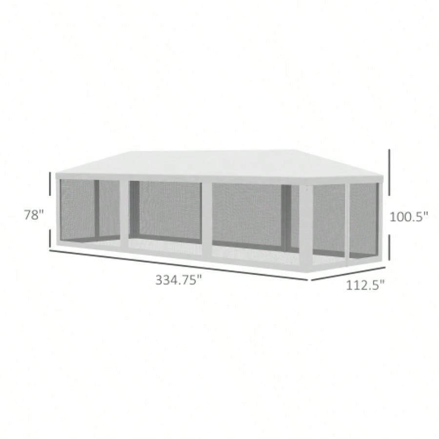 Outsunny 10x 28 Party Tent Canopy, Outdoor Event Shelter Gazebo with 8 Removable Mesh Sidewalls, Zipper Doors, Steel Frame, White