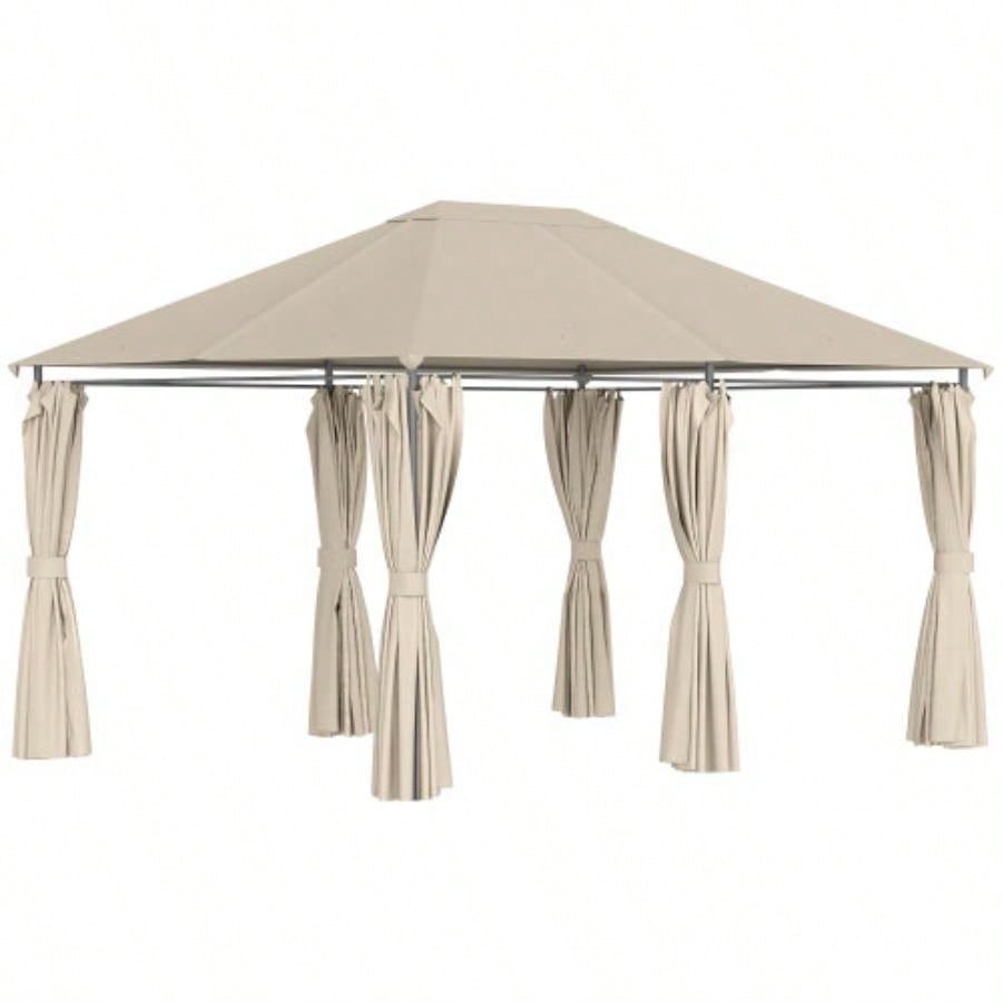 Outsunny 10x 13 Outdoor Patio Gazebo Canopy Shelter with 6 Removable Sidewalls, Steel Frame Garden, Lawn, Backyard and Deck, Khaki