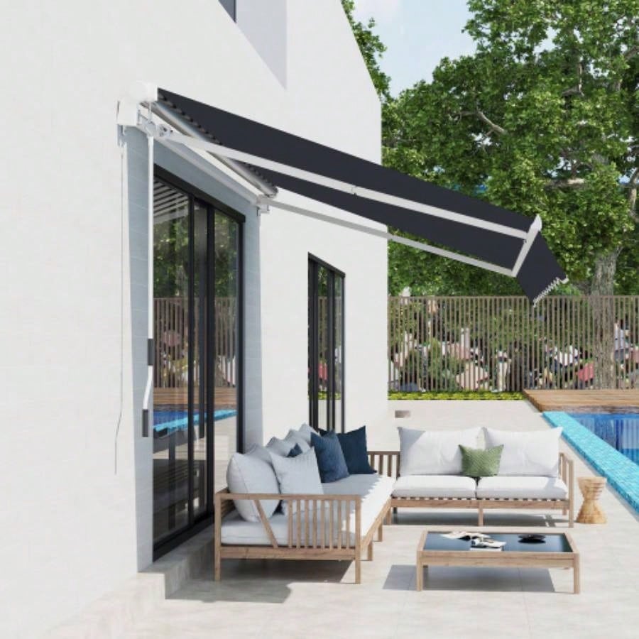 Outsunny 8x Patio Retractable Awning, Manual Exterior Shade Deck Window Cover, Black