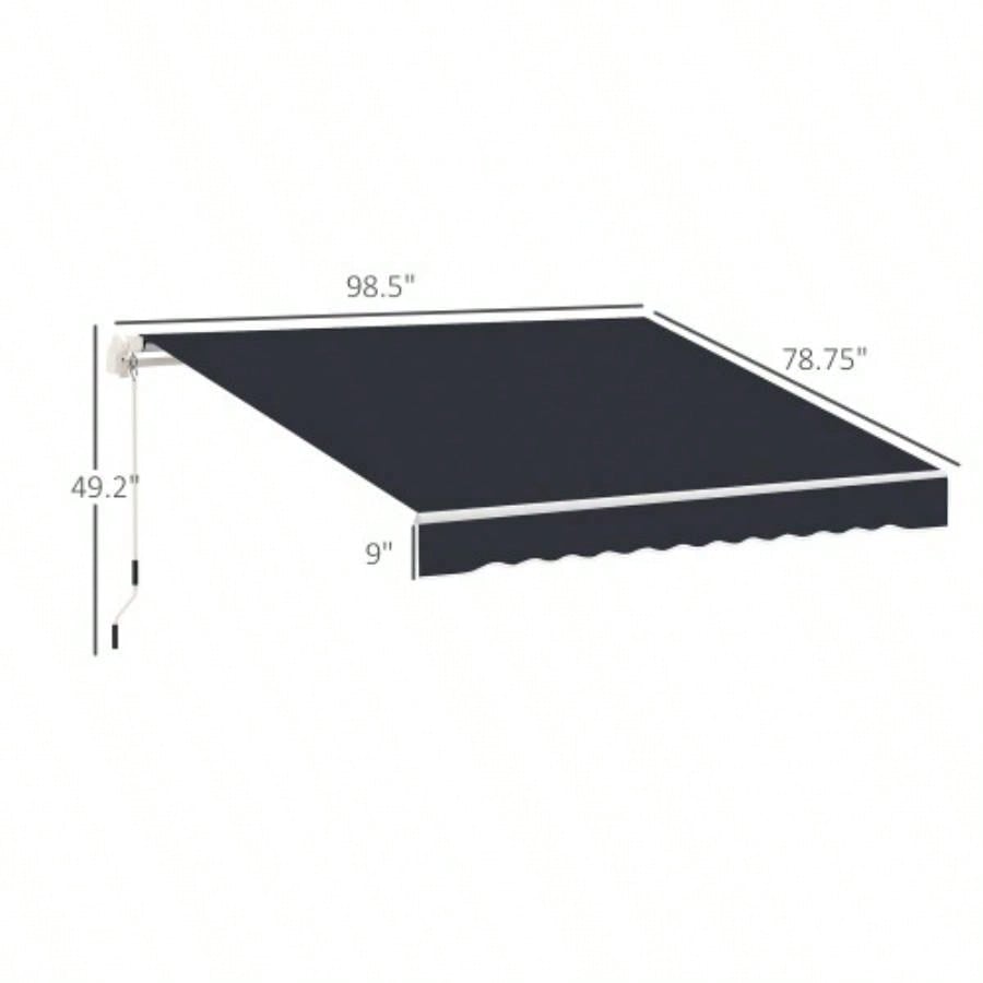 Outsunny 8x Patio Retractable Awning, Manual Exterior Shade Deck Window Cover, Black
