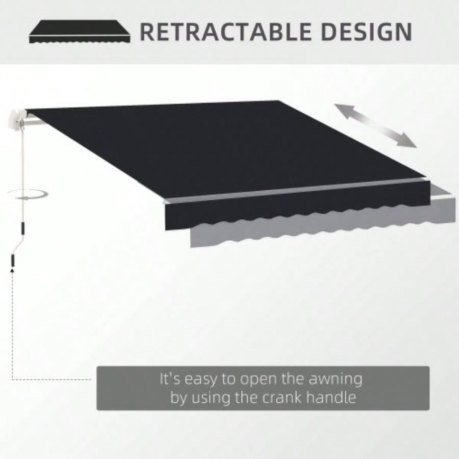 Outsunny 8x Patio Retractable Awning, Manual Exterior Shade Deck Window Cover, Black