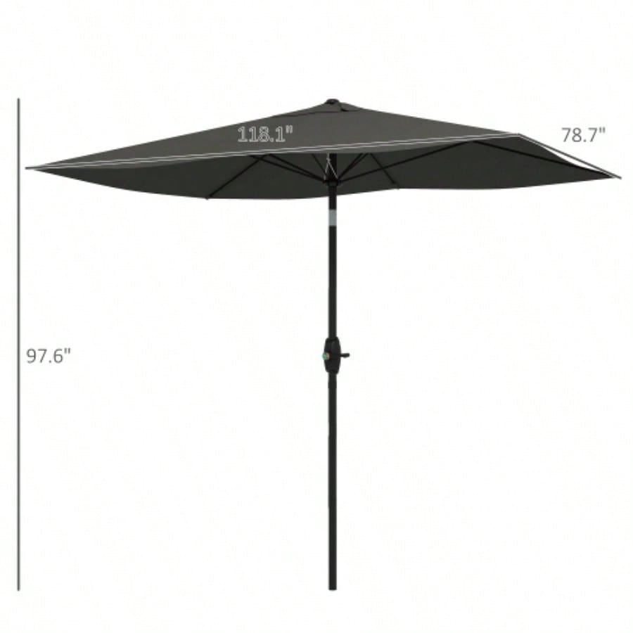 Outsunny 6.5x 10 Rectangular Market, Patio Outdoor Table with Crank and Push Button Tilt, Dark Gray