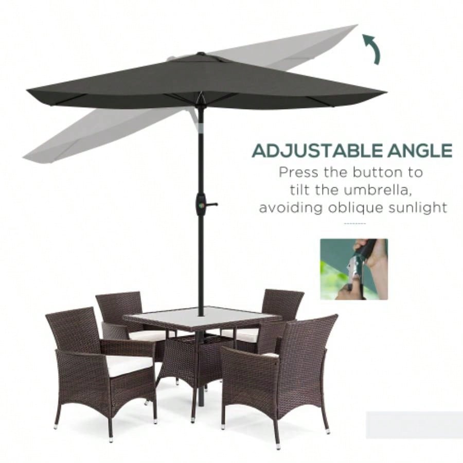 Outsunny 6.5x 10 Rectangular Market, Patio Outdoor Table with Crank and Push Button Tilt, Dark Gray