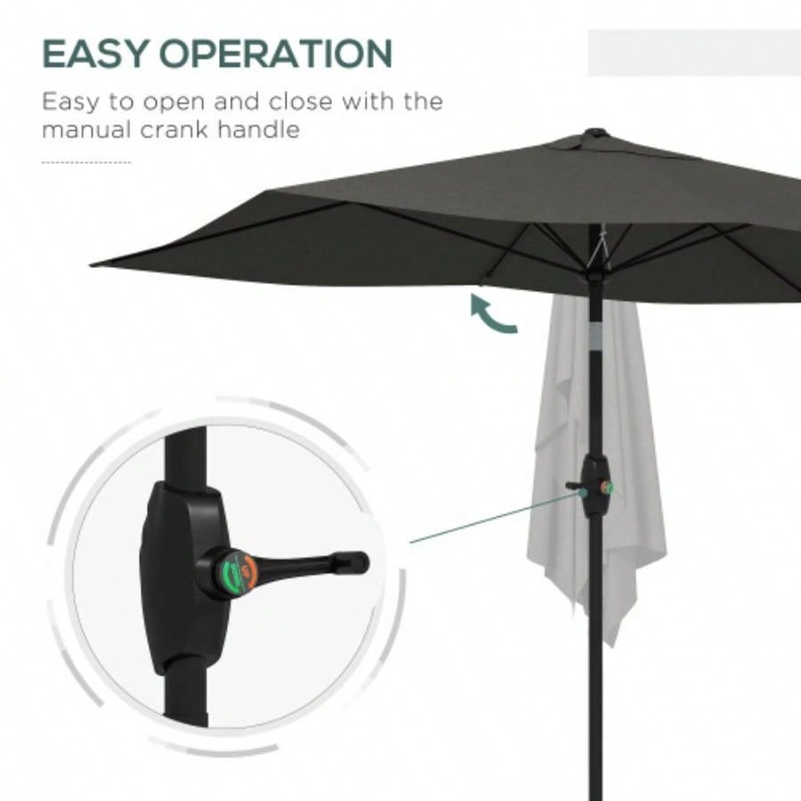 Outsunny 6.5x 10 Rectangular Market, Patio Outdoor Table with Crank and Push Button Tilt, Dark Gray