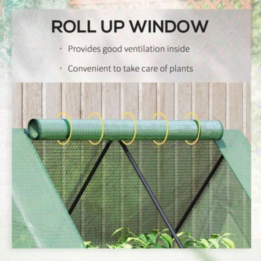 Outsunny Galvanized Raised Garden Bed with Greenhouse Cover, Outdoor Metal Planter Box with 2 Roll - Up Growing Flowers, Fruits, Vegetables, and Herbs, 50x 37.5x 36.25 Green