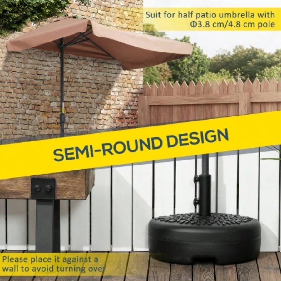Outsunny Half Round Base, Sand or Filled Half Patio Stand Holder Lawn, Deck, Backyard and Garden, 40lb Capacity or 46lb Capacity Sand, Fit 1.5or 2 Pole, Black