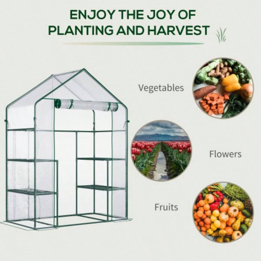 Outsunny 5x 2.5x 6.5 Walk - in Greenhouse Kit, Portable Green House with 3 Tier Shleves, Roll - Up Door, and Weatherized Plastic Cover Backyard Garden,