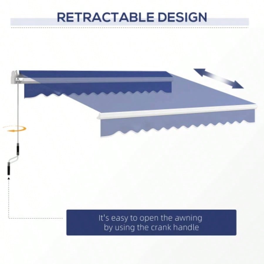 Outsunny 13x 8 Retractable Awning, Patio Awnings, Sunshade Shelter/ Manual Crank Handle, - Resistant Fabric and Aluminum Frame Deck, Balcony, Yard, Dark Blue