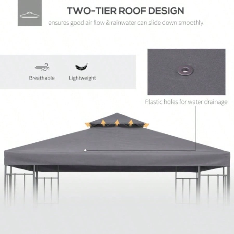 Outsunny 9.8x 9.8 Gazebo Canopy, 2 - Tier Top Cover 9.84x 9.84 Outdoor Gazebo, Dark Gray TOP ONLY