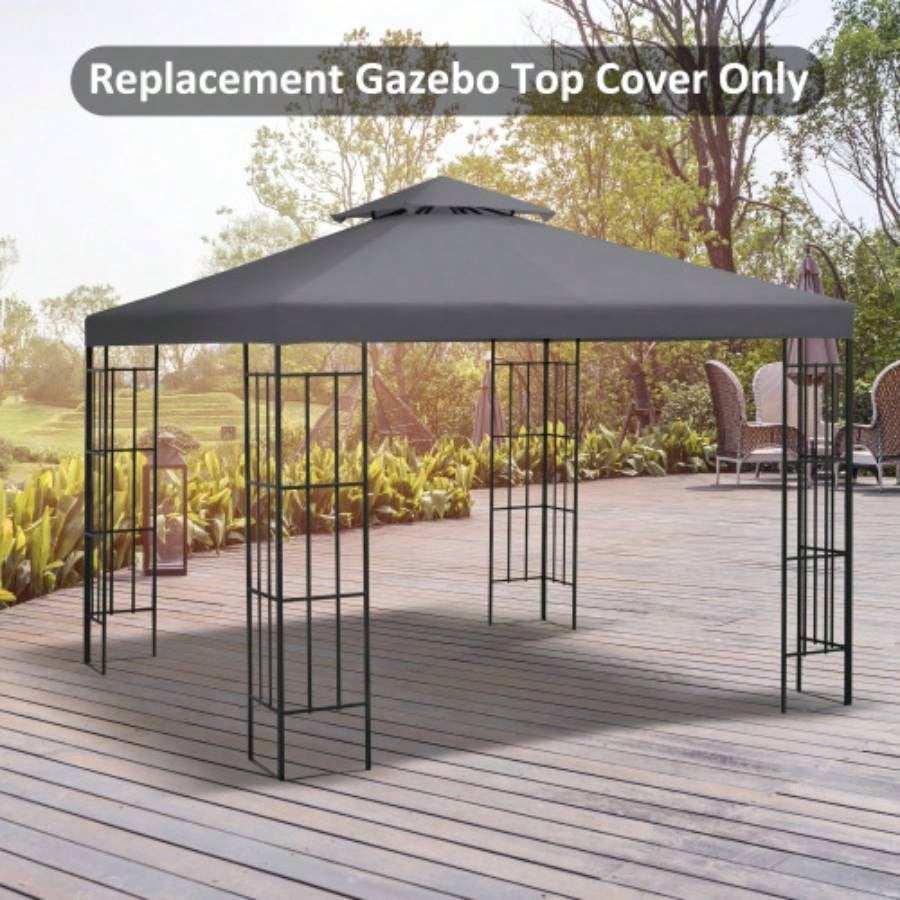 Outsunny 9.8x 9.8 Gazebo Canopy, 2 - Tier Top Cover 9.84x 9.84 Outdoor Gazebo, Dark Gray TOP ONLY