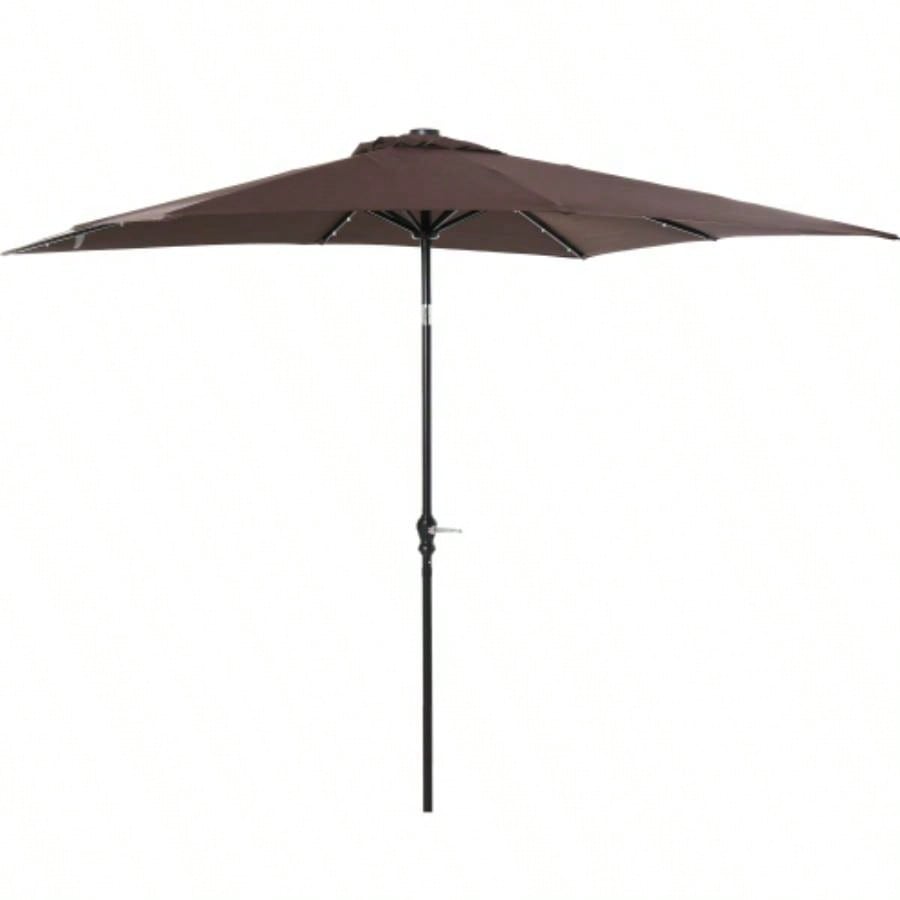 Outsunny 9x, LED Lighted Patio Table or Base with Tilt Crank, Outdoor Garden, Deck, Backyard, Pool, Beach, Brown