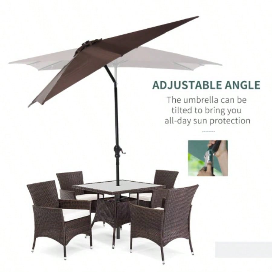 Outsunny 9x, LED Lighted Patio Table or Base with Tilt Crank, Outdoor Garden, Deck, Backyard, Pool, Beach, Brown