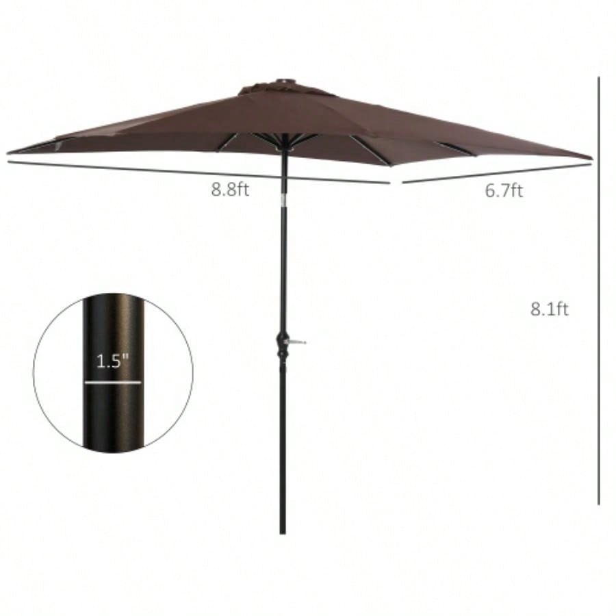 Outsunny 9x, LED Lighted Patio Table or Base with Tilt Crank, Outdoor Garden, Deck, Backyard, Pool, Beach, Brown