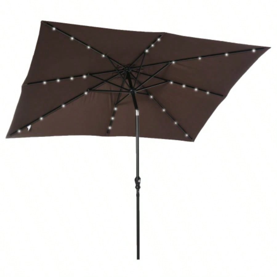 Outsunny 9x, LED Lighted Patio Table or Base with Tilt Crank, Outdoor Garden, Deck, Backyard, Pool, Beach, Brown