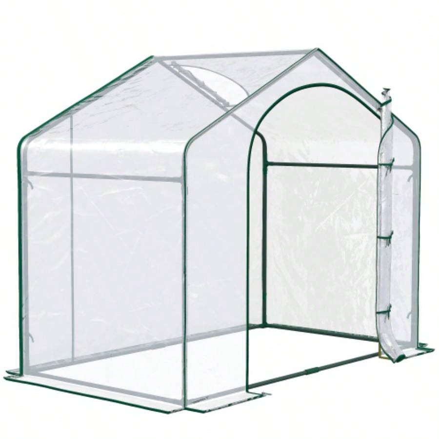 Outsunny 6x 3x 5 Portable Walk - in Greenhouse, PVC Cover, Steel Frame Garden Hot House, Zipper Door, Top Vent Flowers, Vegetables, Saplings,