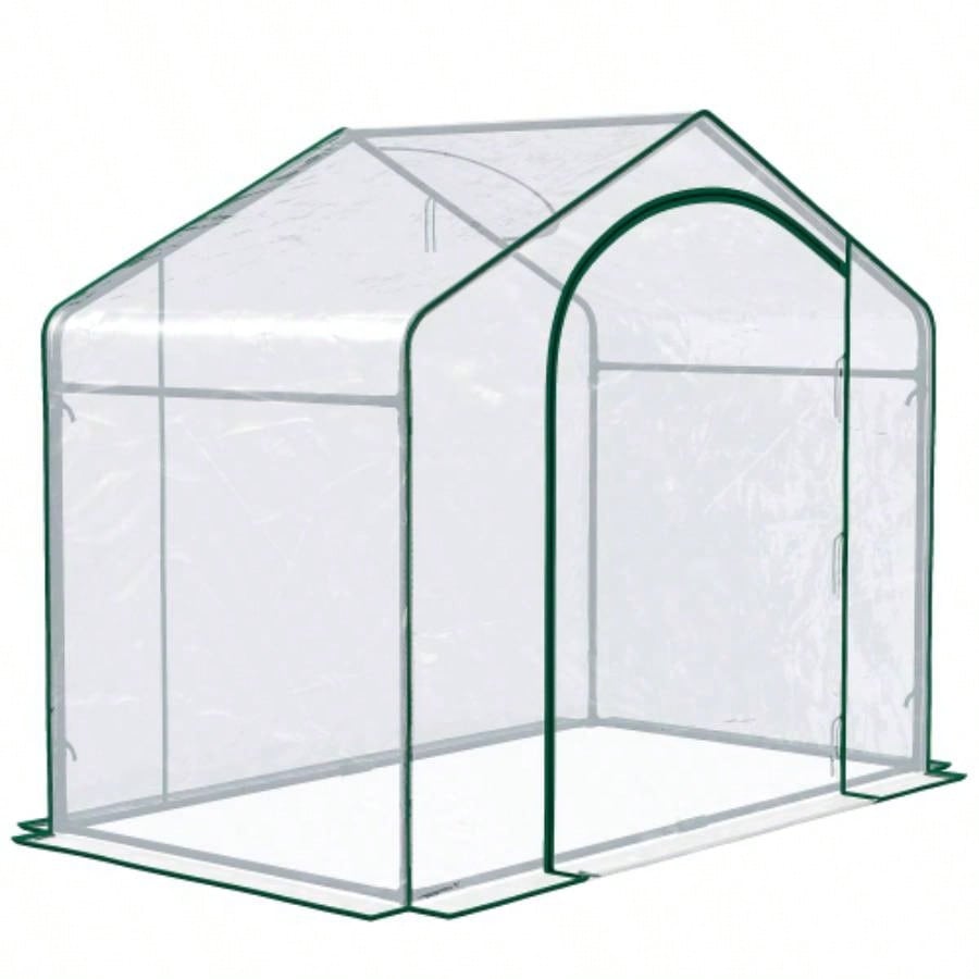 Outsunny 6x 3x 5 Portable Walk - in Greenhouse, PVC Cover, Steel Frame Garden Hot House, Zipper Door, Top Vent Flowers, Vegetables, Saplings,