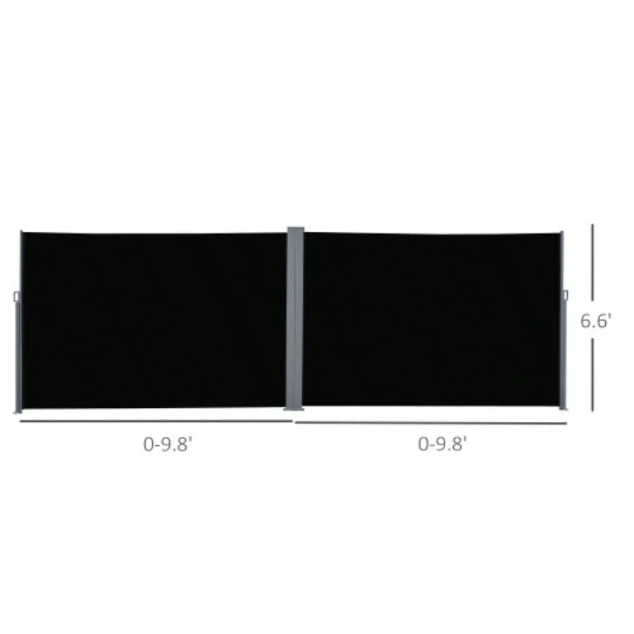 Outsunny 20 Double Retractable Patio Side Awning Garden Shade with - Fighting Screen, Auto Pull - Back Function, Steel Frame, Outdoor or Indoor Use, Black