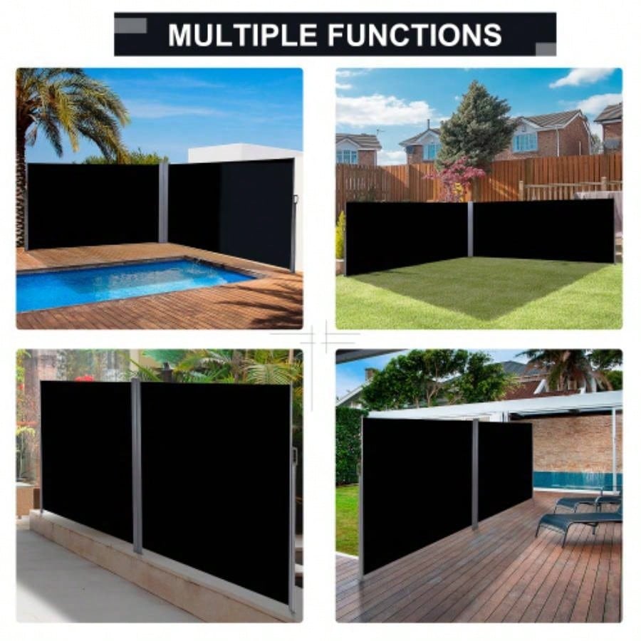 Outsunny 20 Double Retractable Patio Side Awning Garden Shade with - Fighting Screen, Auto Pull - Back Function, Steel Frame, Outdoor or Indoor Use, Black