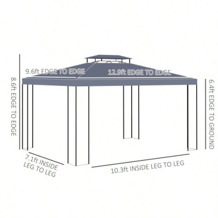 Outsunny 10x 13 Patio Gazebo, Double Roof Outdoor Gazebo Canopy Shelter with Screen Decorate Corner Frame, Garden, Lawn, Backyard and Deck, Gray