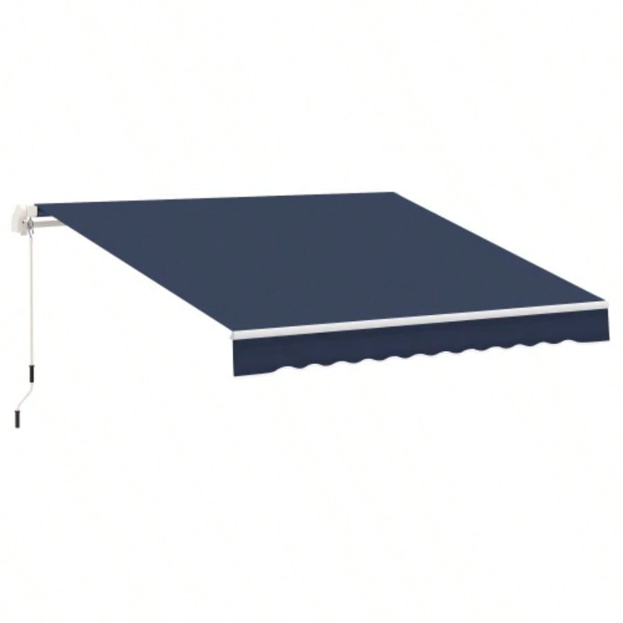 Outsunny 10x 8 Retractable Awning, Patio Awnings, Sunshade Shelter/ Manual Crank Handle, - Resistant Fabric and Aluminum Frame Deck, Balcony, Yard, Blue