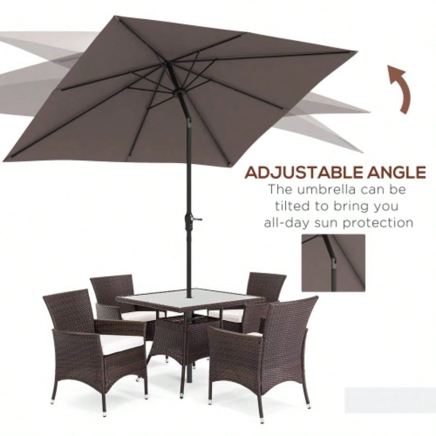 Outsunny 9x, LED Lighted Patio Table or Base with Tilt Crank, Outdoor Garden, Deck, Backyard, Pool, Beach, Tan