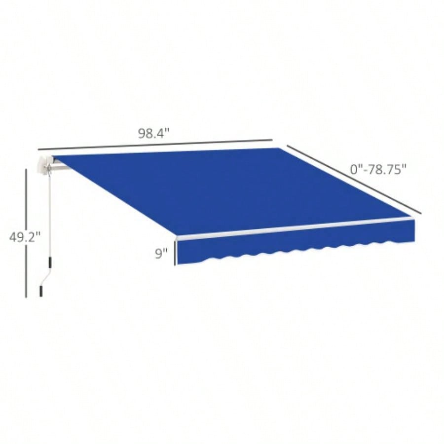 Outsunny 8x Patio Retractable Awning, Manual Exterior Shade Deck Window Cover, Blue