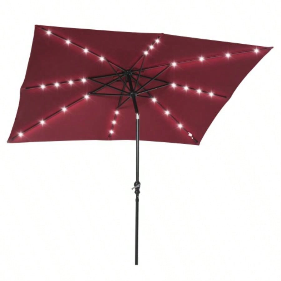 Outsunny 9x, LED Lighted Patio Table or Base with Tilt Crank, Outdoor Garden, Deck, Backyard, Pool, Beach, Wine Red