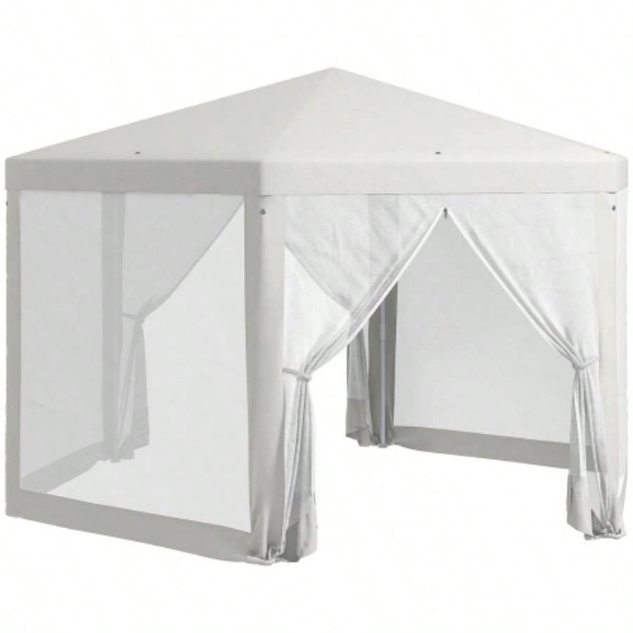 Outsunny 13x 11 Outdoor Party Tent, Hexagon Shade Shelter Canopy with Protective Mesh Screen Sidewalls, Ropes Stakes, White