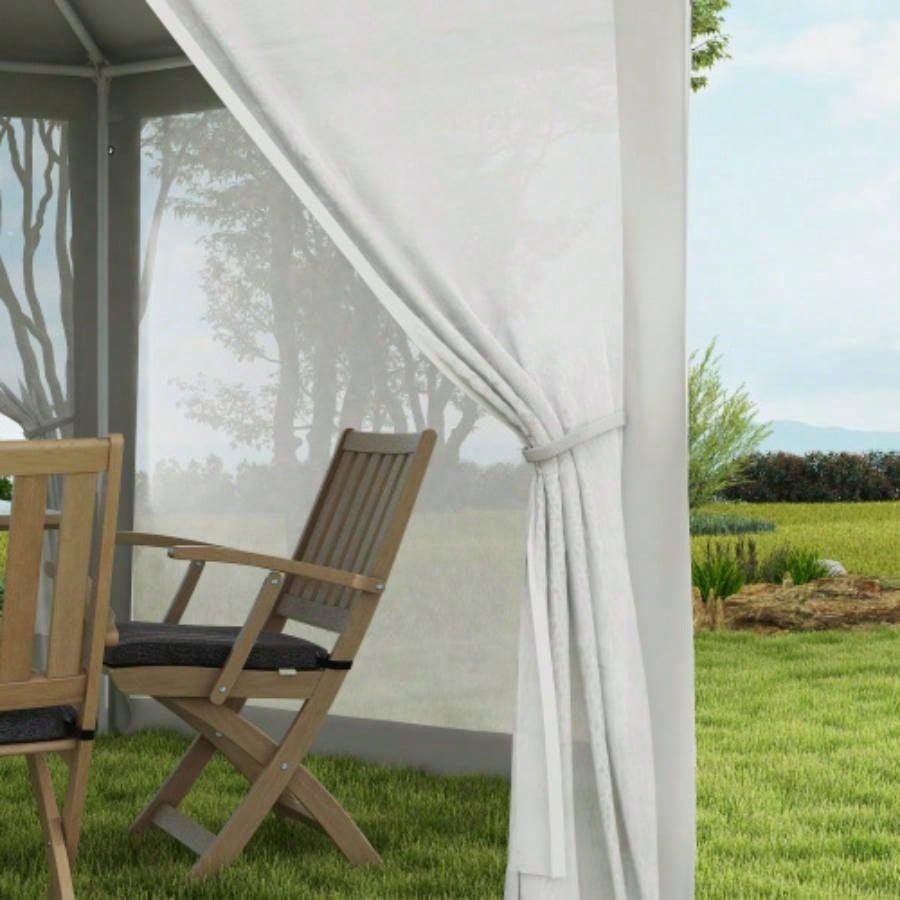 Outsunny 13x 11 Outdoor Party Tent, Hexagon Shade Shelter Canopy with Protective Mesh Screen Sidewalls, Ropes Stakes, White