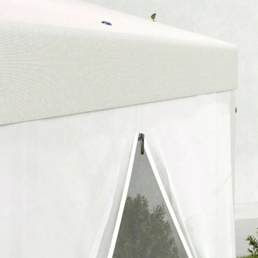 Outsunny 13x 11 Outdoor Party Tent, Hexagon Shade Shelter Canopy with Protective Mesh Screen Sidewalls, Ropes Stakes, White
