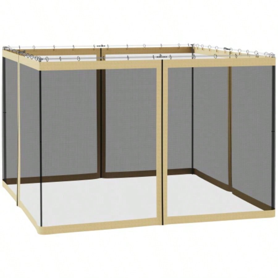 Outsunny 10x 10 Mesh Sidewall Netting Patio Gazebos and Canopy Tents with Zippers Sidewall Only Beige