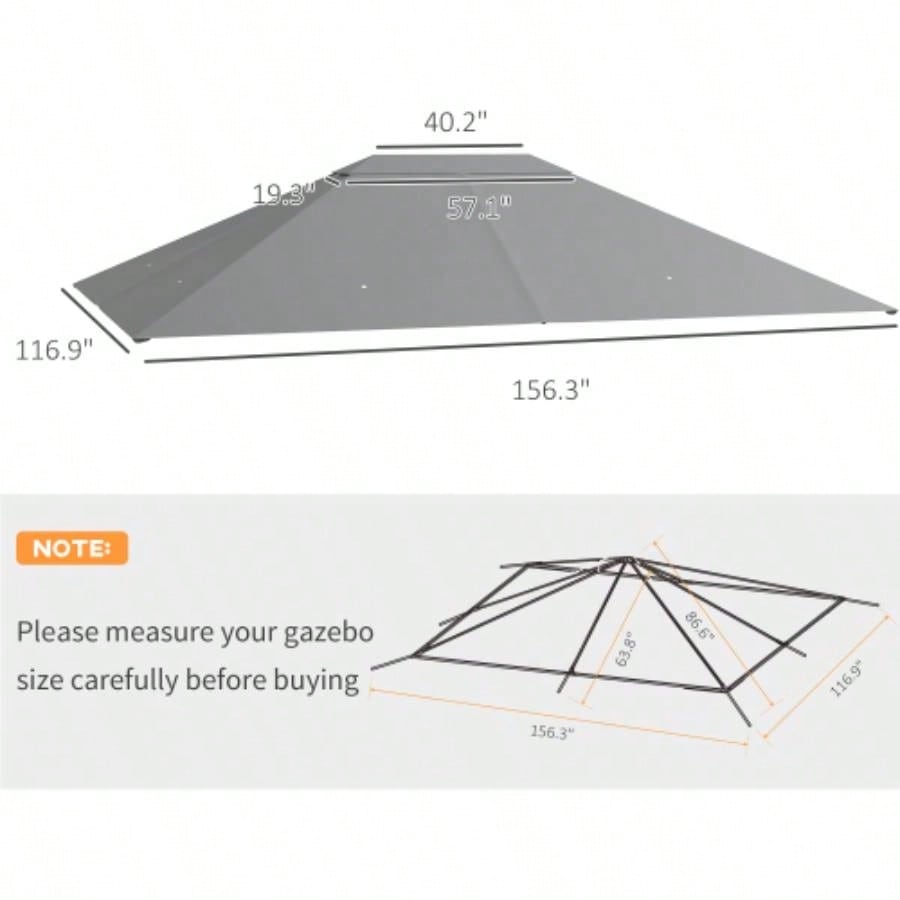 Outsunny 10x 13 Gazebo Canopy, Outdoor Gazebo Cover Top Roof with Vents and Drain Holes, TOP COVER ONLY Light Gray
