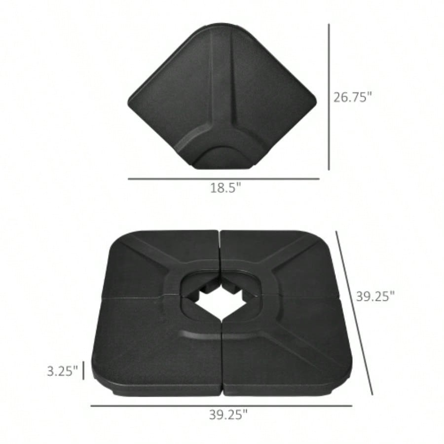 Outsunny 4 - Piece 175lb Cantilever Patio Base Weights Offset Hanging, HDPE or Sand Filled Weights Base Stand, Black