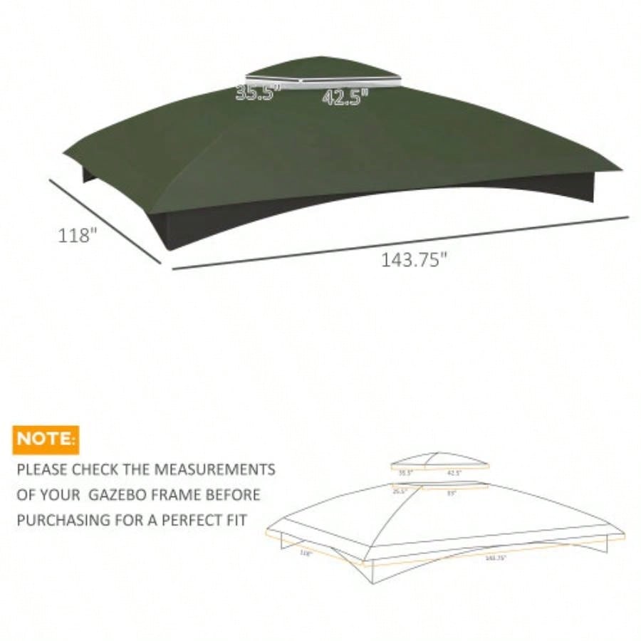 Outsunny 10x 12 Gazebo Canopy, 2 - Tier Outdoor Gazebo Cover Top Roof with Drainage Holes, TOP ONLY Green