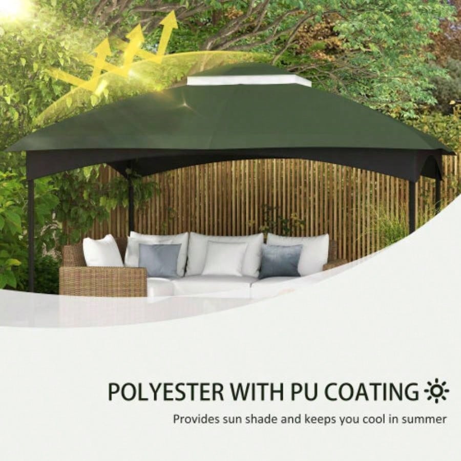 Outsunny 10x 12 Gazebo Canopy, 2 - Tier Outdoor Gazebo Cover Top Roof with Drainage Holes, TOP ONLY Green