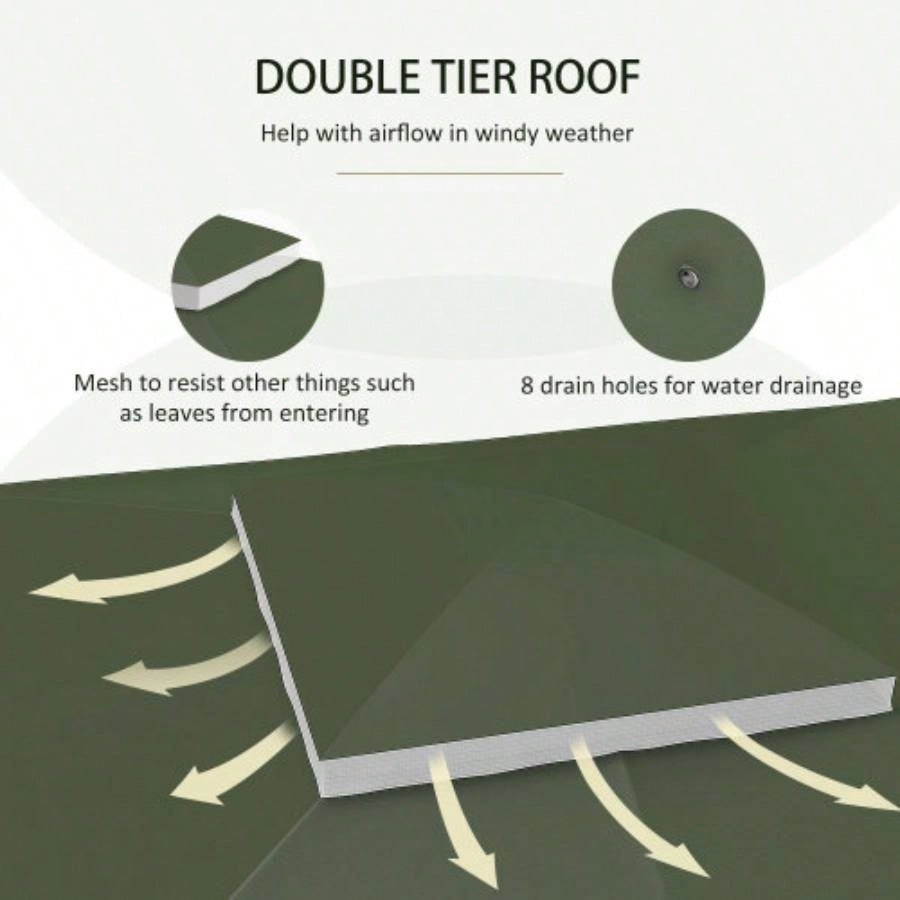 Outsunny 10x 12 Gazebo Canopy, 2 - Tier Outdoor Gazebo Cover Top Roof with Drainage Holes, TOP ONLY Green