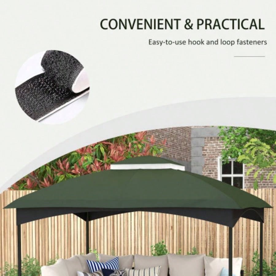 Outsunny 10x 12 Gazebo Canopy, 2 - Tier Outdoor Gazebo Cover Top Roof with Drainage Holes, TOP ONLY Green