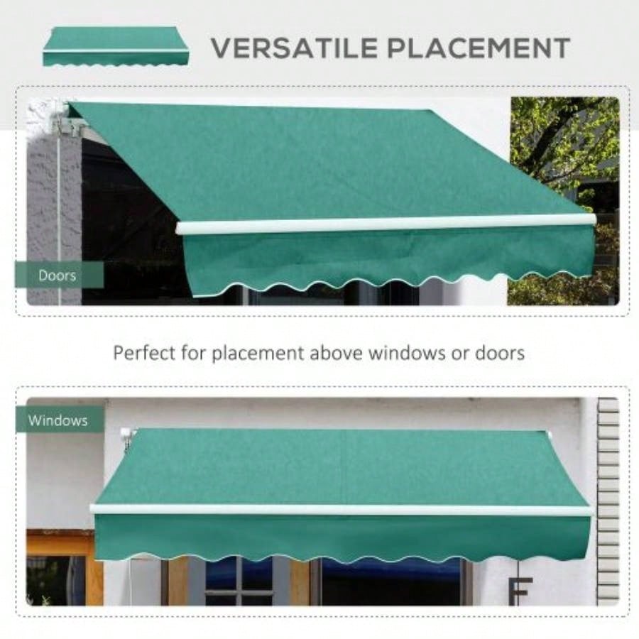 Outsunny 10x 8 Retractable Awning, Patio Awnings, Sunshade Shelter/ Manual Crank Handle, - Resistant Fabric and Aluminum Frame Deck, Balcony, Yard, Green