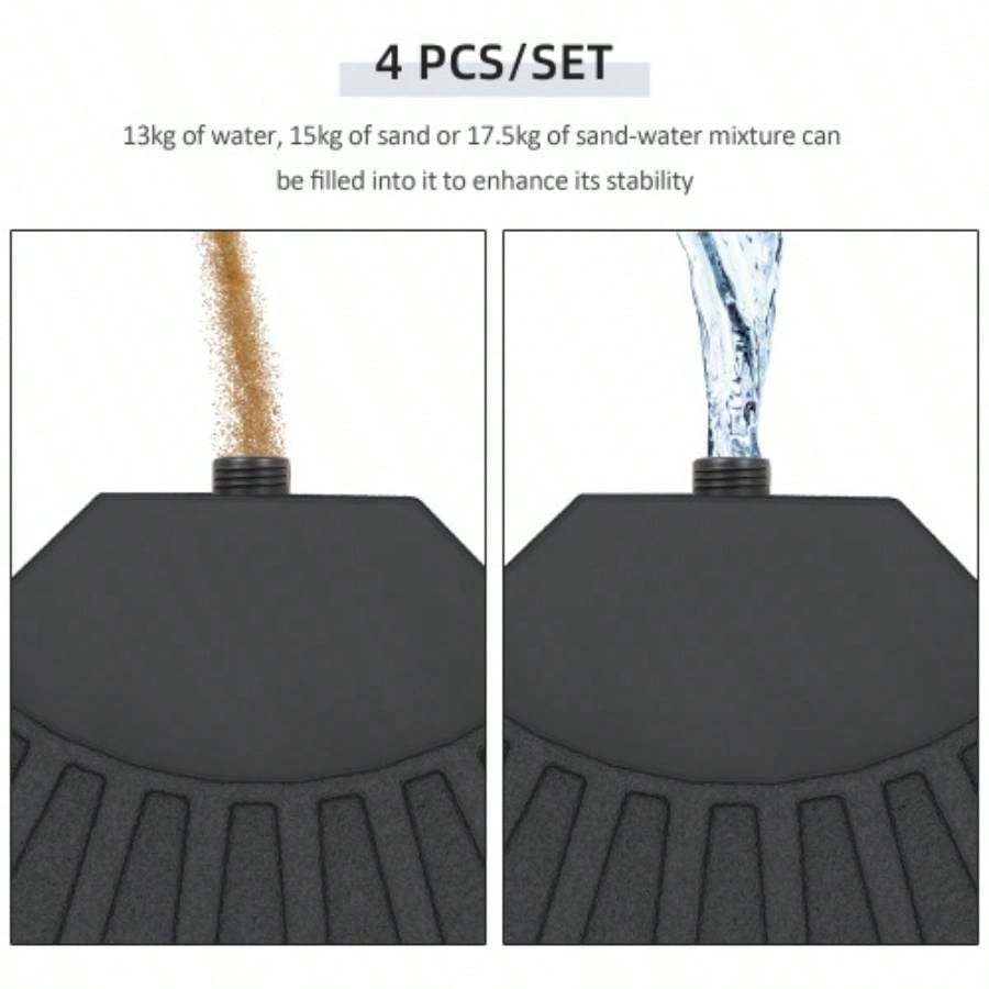 Outsunny 4 Pieces Round Patio Base, Cantilever Offset Outdoor Weights, 52 Liters Capacity or 112 lbs Capacity Sand Plates Set, Black
