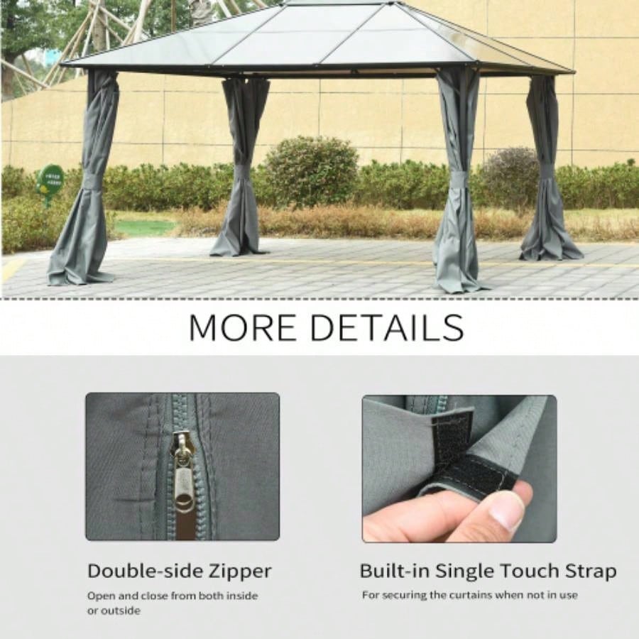 Outsunny 10x 12 Universal Gazebo Sidewall Set with Panels, Hooks and C - Rings Included Pergolas and Cabanas, Gray